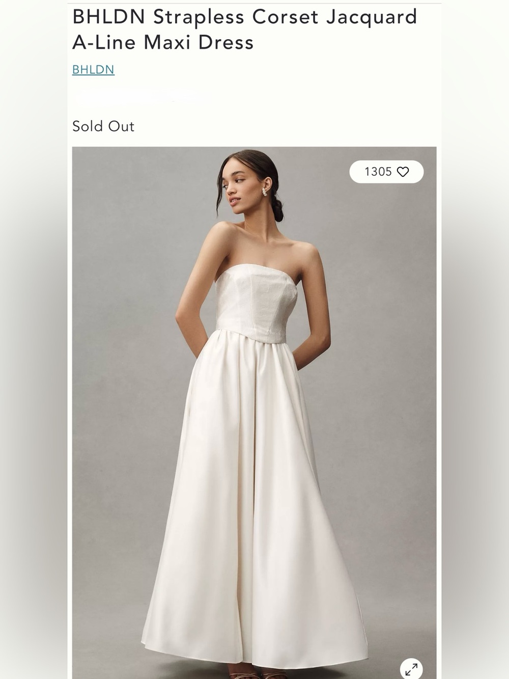 BHLDN Strapless Ivory Satin A-Line Gown